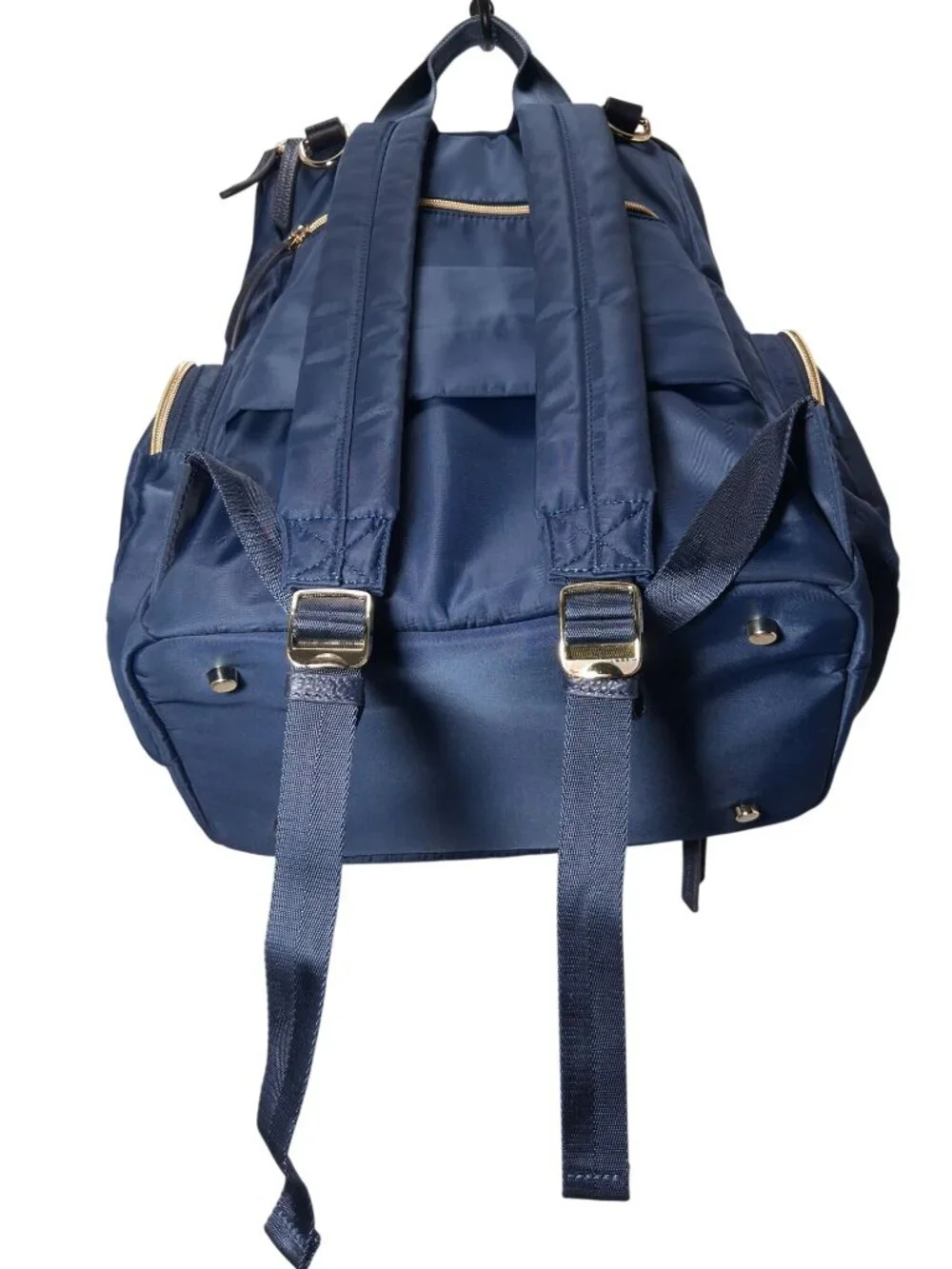 Austin Fowler Navy Diaper Backpack With Gold Zippers And Multiple Compartments